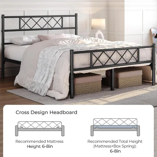 Miniatura 9 de Yaheetech Base de cama de plataforma metálica de tamaño Full con cabecero y pie de cama simples, base de colchón para almacenamiento debajo