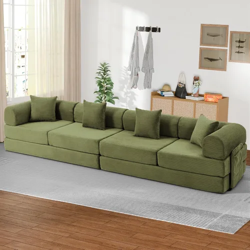 Miniatura 15 de Sofá cama modular en forma de U de 141.73 pulgadas, sofá de pana modular 6 en 1 con sensación suave como una nube, bolsa de almacenamiento