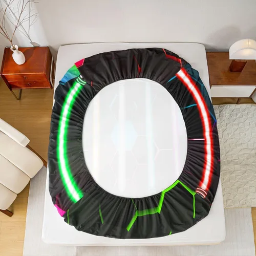 Miniatura 6 de Juego de ropa de cama con sable de luz geométrico, tamaño individual, color azul neón y morado, diseño de panal claro, para niños, niñas y hombres