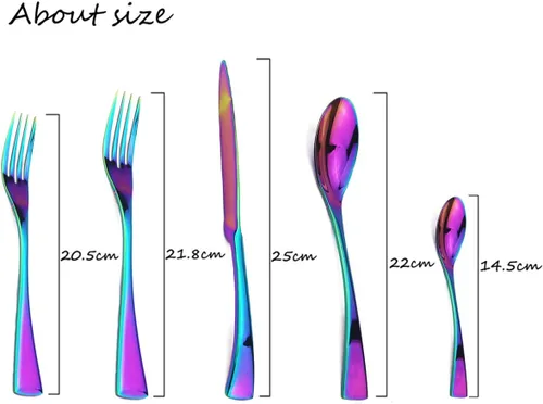 Miniatura 2 de JASHII Juego de cubiertos de 20 piezas de acero inoxidable multicolor para 4, utensilios de comida, incluye tenedores, cuchillos, cucharas, aptos