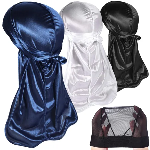 Paquete de 3 piezas de durags sedosas para ondas de hombres, de regalo 1 gorra para marcar las ondas, talla única