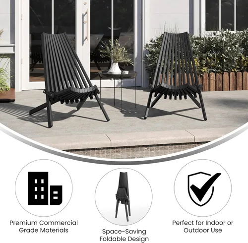 Miniatura 4 de Flash Furniture Delia Commercial - Silla plegable de madera para interiores y exteriores, salón de perfil bajo para patio, porche o jardín, versátil