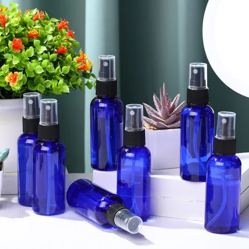 Miniatura 4 de Zhehao 200 botellas pequeñas de spray a granel de 2 onzas de plástico para aceites esenciales, pulverizador de niebla fina, reutilizable, Azul