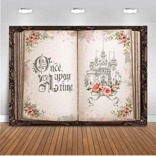 Mocsicka Fondo de libros de cuentos de hadas florales, Érase una vez, castillo antiguo, fondo de princesa, libro mágico de apertura antigua, boda,
