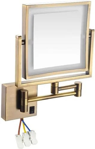 Miniatura 8 de Espejo de tocador LED de maquillaje, cuadrado de doble cara iluminado espejo cosmético montado en la pared, espejos de baño, cableados, negro, 8