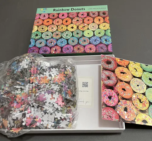 Miniatura 4 de Rainbow Donut - Rompecabezas de donas de 1000 piezas para adultos con colores brillantes y gránulos