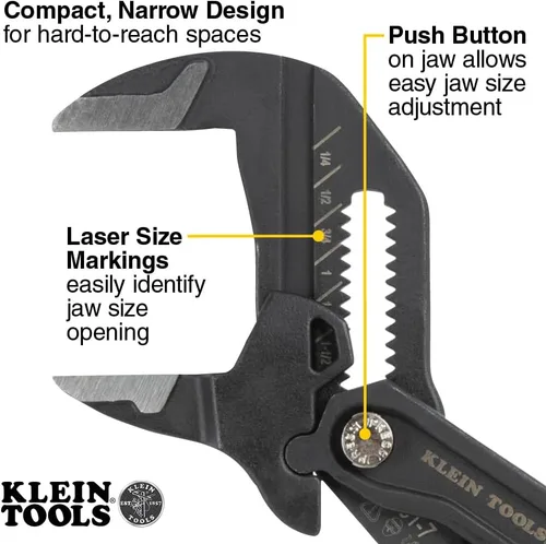 Miniatura 2 de Klein Tools D5317 Llave de alicates compacta, llave de alicates ajustable multiusos de alto apalancamiento con mordazas lisas, 7 pulgadas