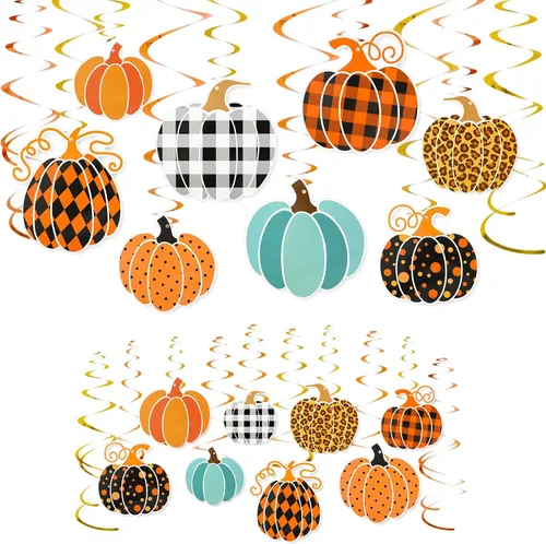 AnyDesign Kit de decoración de remolinos colgantes de calabaza, 36 piezas, serpentinas colgantes de otoño con adornos de cartón recortado de