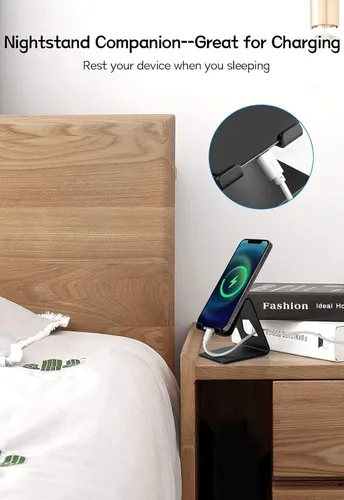 Miniatura 5 de Aoviho Soporte de teléfono celular para escritorio, soporte de teléfono de aluminio para iPhone 17 16 15 Pro Max, Samsung Galaxy, accesorios de Negro
