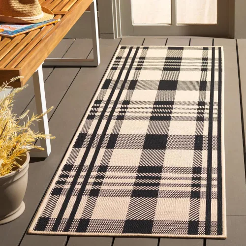 Miniatura 44 de SAFAVIEH Alfombra Lavable para Exteriores Colección Courtyard - 2'3" x 4', Beige y Azul, Patrón a Cuadros, No Desprende Pelusa y Fácil Limpieza