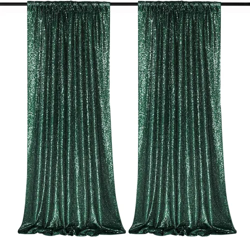 Miniatura 17 de Cortinas con lentejuelas doradas, 2 unidades de 2 x 8 pies, con brillantina, telón de fondo para bodas Rojo