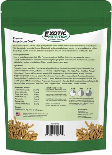 Miniatura 2 de Dieta de insectívoros premium (1.25 libras) – Dieta saludable y nutritiva a base de pollo, alta en proteínas, para planeadores de azúcar, erizos