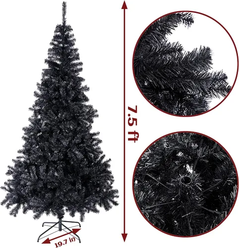 Miniatura 6 de Sunnyglade - Árbol de Navidad artificial de Halloween de 7.5 pies / 2.28 metros, negro premium, 1400 puntas, fácil de montar con soporte para árbol