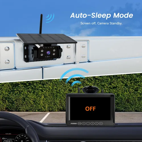 Miniatura 5 de Cámara de respaldo inalámbrica solar magnética para remolque de camión RV – Monitor 1080P de 7 pulgadas, instalación de 1 minuto, sin demora, cámara