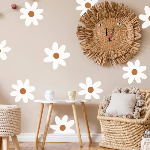 Plantillas de pared bohemias con flores de margaritas grandes para pintar patrones grandes en la pared, concreto para patio, plantilla reutilizable