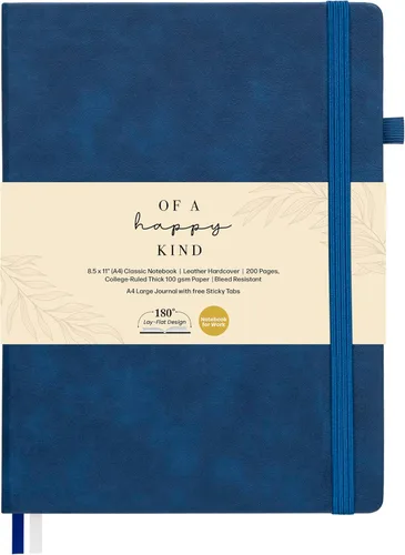 Miniatura 9 de Cuaderno clásico con líneas de 8.5x11" A4 tapa dura de cuero - Negro - 200 páginas con rayas universitarias grande con pestañas adhesivas, bolsillos