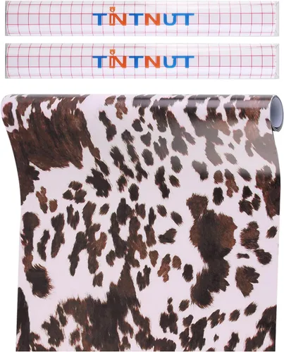 Miniatura 10 de Tintnut Rollo de vinilo permanente de piel de vaca, 12 pulgadas x 5 pies, vinilo adhesivo con estampado de vaca, vinilo con estampado de animales