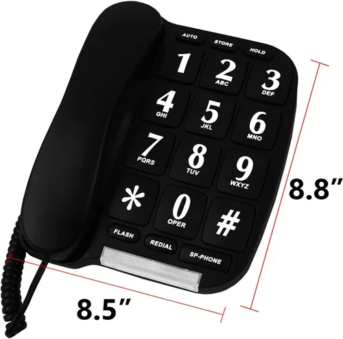Miniatura 3 de Teléfono de botón grande negro para pared o escritorio con altavoz y memoria