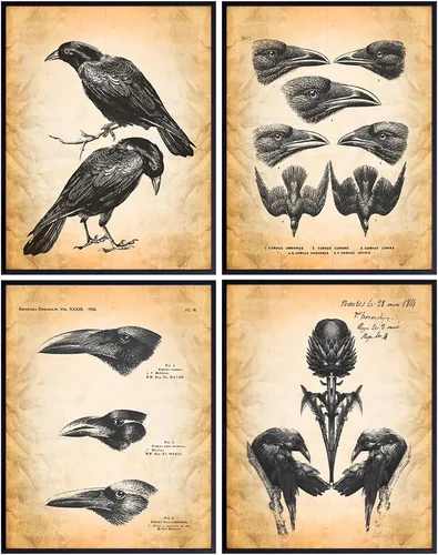 Edgar Allan Poe The Raven Poem Wall Art Print Set 8x10 Crow Goth Decor | Raven Wall Decor, Victorian Home Decoration, Creepy Gifts For Weird People,