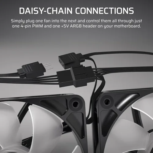 Miniatura 5 de CORSAIR RS120 ARGB Ventilador PWM de 120 mm – Conexión Daisy-Chain – Bajo Nivel de Ruido – Rodamiento de Cúpula Magnética – Paquete Individual