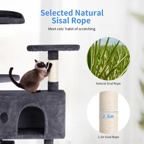 Miniatura 4 de PayLessHere Árbol para Gatos de 54 Pulgadas Torre para Gatos con Poste Rascador para Gatos, Soporte de Condominio para Gatos de Múltiples Niveles