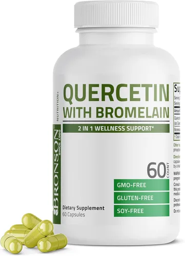 Bronson Quercetina con bromelina 2 en 1 apoyo para el bienestar, sin OMG, 60 cápsulas