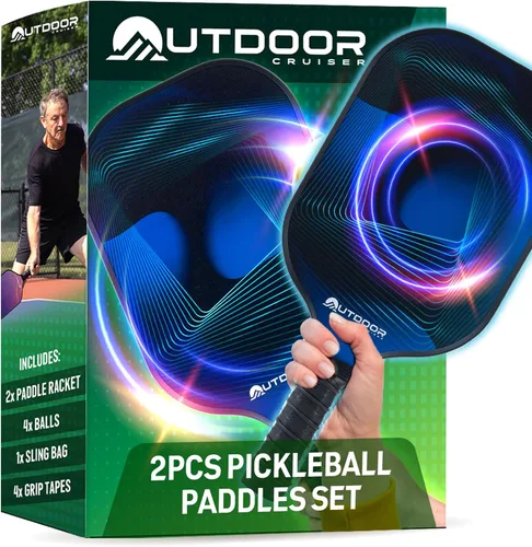 Miniatura 2 de Outdoor Cruiser Pickleball Paddle Set – Aprobado por USAPA, palas de fibra de vidrio de primera calidad con agarre ligero que absorbe los golpes