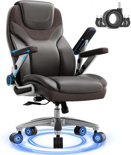 Miniatura 11 de Silla de oficina grande y alta con brazos 5D, silla de escritorio resistente de tela y piel sintética, soporte lumbar ajustable y altura, función