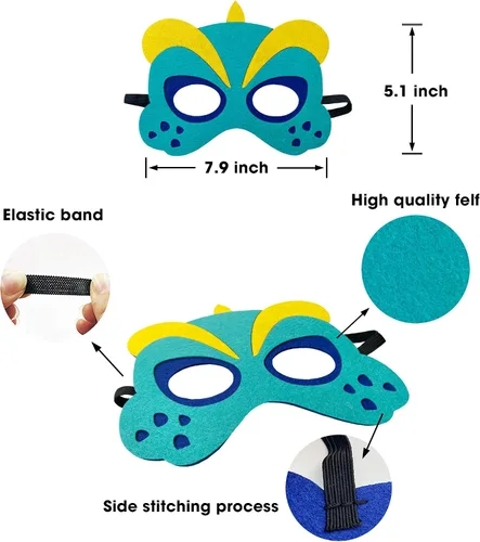 Miniatura 3 de TEEHOME Máscaras de dinosaurio para fiestas (24 paquetes) de fieltro y elástico para niños, decoraciones de fiesta de dinosaurios con 24 máscaras