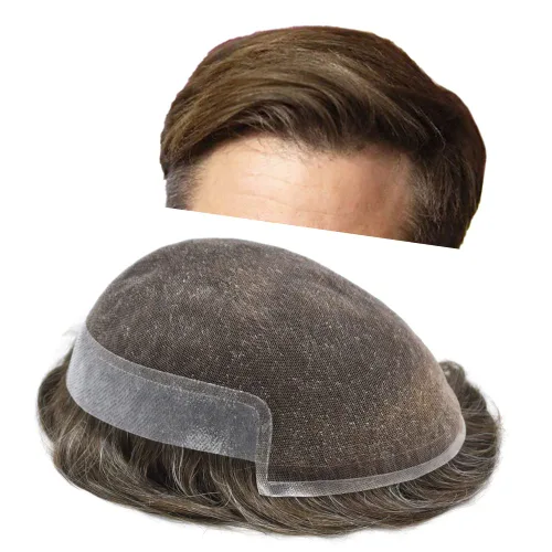 Miniatura 211 de Sistema de repuesto de cabello humano europeo con encaje frontal suizo para hombre, tupé para hombre, pieza de cabello, nudo blanqueado, línea #17