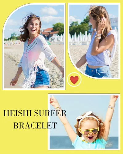 Miniatura 4 de Abitoncc Preppy Heishi - Juego de pulseras de surfista para niñas adolescentes, bonitos aretes estéticos, anillos estéticos preppy coloridos de oro