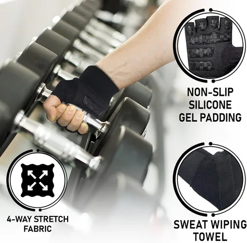 Miniatura 4 de Stealth Sports Guantes de entrenamiento de levantamiento de pesas para hombres y mujeres, agarre acolchado de gel antideslizante, protección