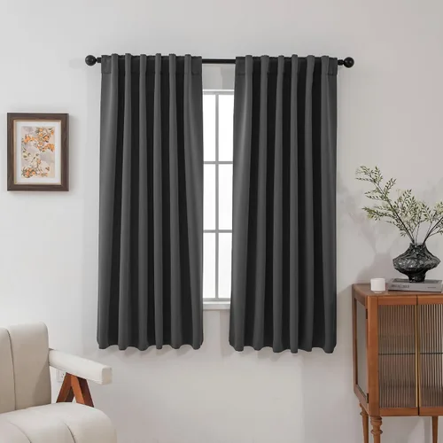 Miniatura 18 de Pickluc Cortinas opacas de 63 pulgadas de largo, 2 paneles de cortinas opacas para dormitorio o sala de estar, pestaña trasera y bolsillo para Negro