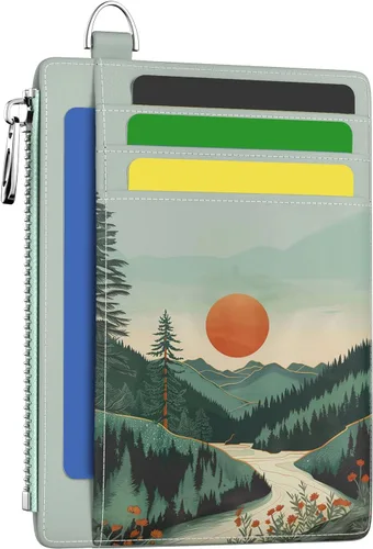 Miniatura 26 de Hancynir Cartera delgada para mujer con soporte para tarjetas de crédito RFID, pequeña mini funda para tarjetas con bolsillo frontal de PU, cartera