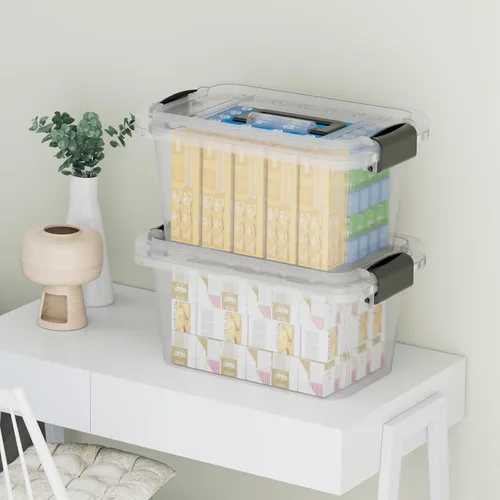 Miniatura 4 de Cetomo Contenedor de almacenamiento con tapa, organizador con asa y hebillas, apilable, plástico, transparente, 6.8 cuartos de galón, paquete de 20