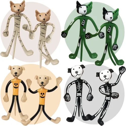 Miniatura 4 de ArtCreativity Halloween Bendable Figures - Set of 12 Flexible Dog and Cat Toys in 4 Spooky Designs, Fun Halloween Toys for Kids, Non-Candy Trick or