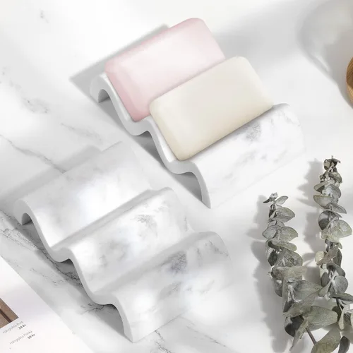 Miniatura 3 de Luxspire Jabonera, Jabonera de Mármol, Bandeja Autodrenante, Soporte de Jabón para Ducha, Baño, Fregadero, Cocina y Encimera, Blanco Grava