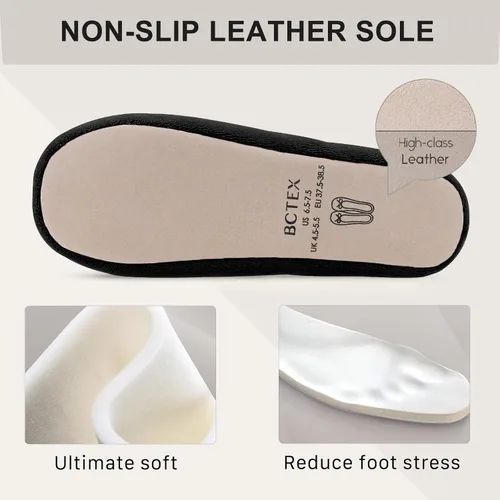 Miniatura 3 de BCTEX COLL Pantuflas de casa de bailarina con lazo para mujer, pantuflas de satén para dormitorio con suela de gamuza para interiores