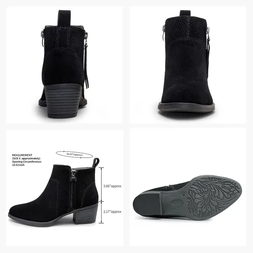 Miniatura 7 de Vepose Botines de cuero de gamuza para mujer, botines de moda con cremallera interior para mujer