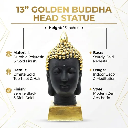 Miniatura 4 de Seraphic Estatua de cabeza de Buda para decoración del hogar o al aire libre, dorada, 13 pulgadas de alto