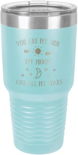 Miniatura 14 de Taza de viaje grabada con grabado en polvo de acero grabado con láser, con texto en inglés "You are MY SUN MY MOON AND ALL MY STARS", sin BPA
