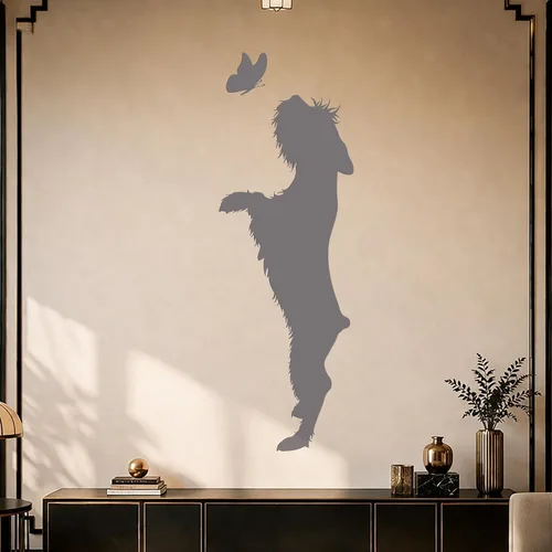 Miniatura 4 de Vinilo adhesivo de pared para perro, mariposa, mascotas, hogar, cuidado de animales, guardería, decoración grande (g1546), color negro