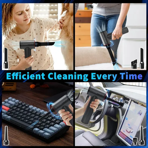 Miniatura 7 de Plumero de aire comprimido 2 en 1 y mini aspiradora con 150000 altas rpm, potente motor sin escobillas para escritorio, teclados, laptop, secadora