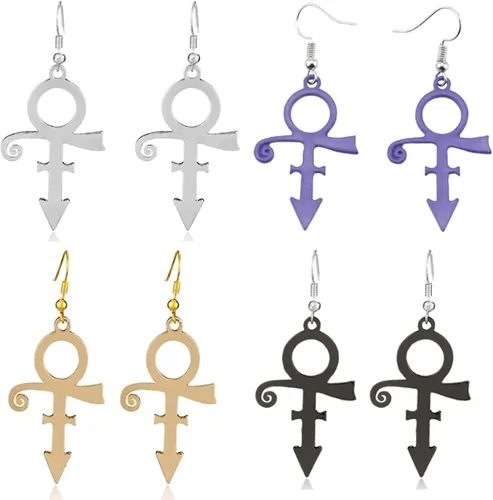 Aretes colgantes para hombre y mujer, estilo punk, gótico, con símbolos de colores musicales de Prince Rock, 4 pares, Zinc, No es una piedra preciosa