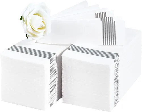 LITOPAK Paquete de 100 toallas de invitados desechables, suaves y absorbentes, toallas de papel para invitados, para baños, fiestas, bodas o Plateado