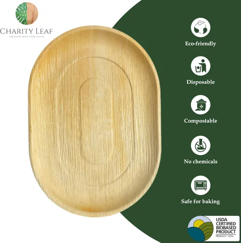 Miniatura 7 de Charity Leaf Bandejas desechables de hoja de palma de 17 x 12 pulgadas (10 piezas) platos de bambú para servir, tableros desechables, vajilla