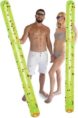 Miniatura 14 de POZA - Paquete de 2 flotadores inflables gigantes para piscina, lujosos fideos flotantes de agua gigantes de 74 pulgadas llenos de confeti Oro Rosa