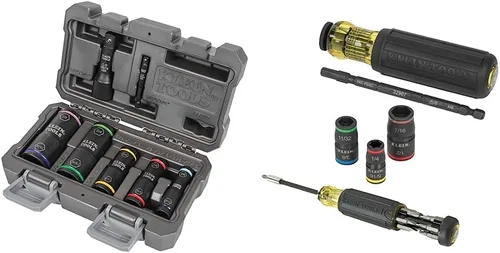 Klein Tools Juego de llaves de impacto (66070) y kit de destornillador de impacto (80083) con enchufes abatibles y destornillador multibroca