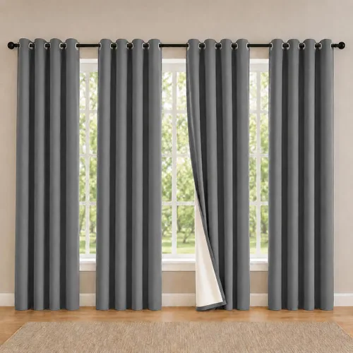Miniatura 99 de 2 paneles de cortinas 100% opacas, cortinas ligeras con aislamiento térmico con ojales para dormitorio, sala de estar, tratamiento de ventana