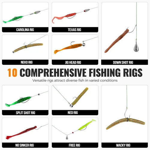 Miniatura 4 de PLUSINNO Kit de 264 piezas de accesorios de pesca, caja de aparejos organizada con aparejos incluidos, pesas y plomos de pesca, anzuelos